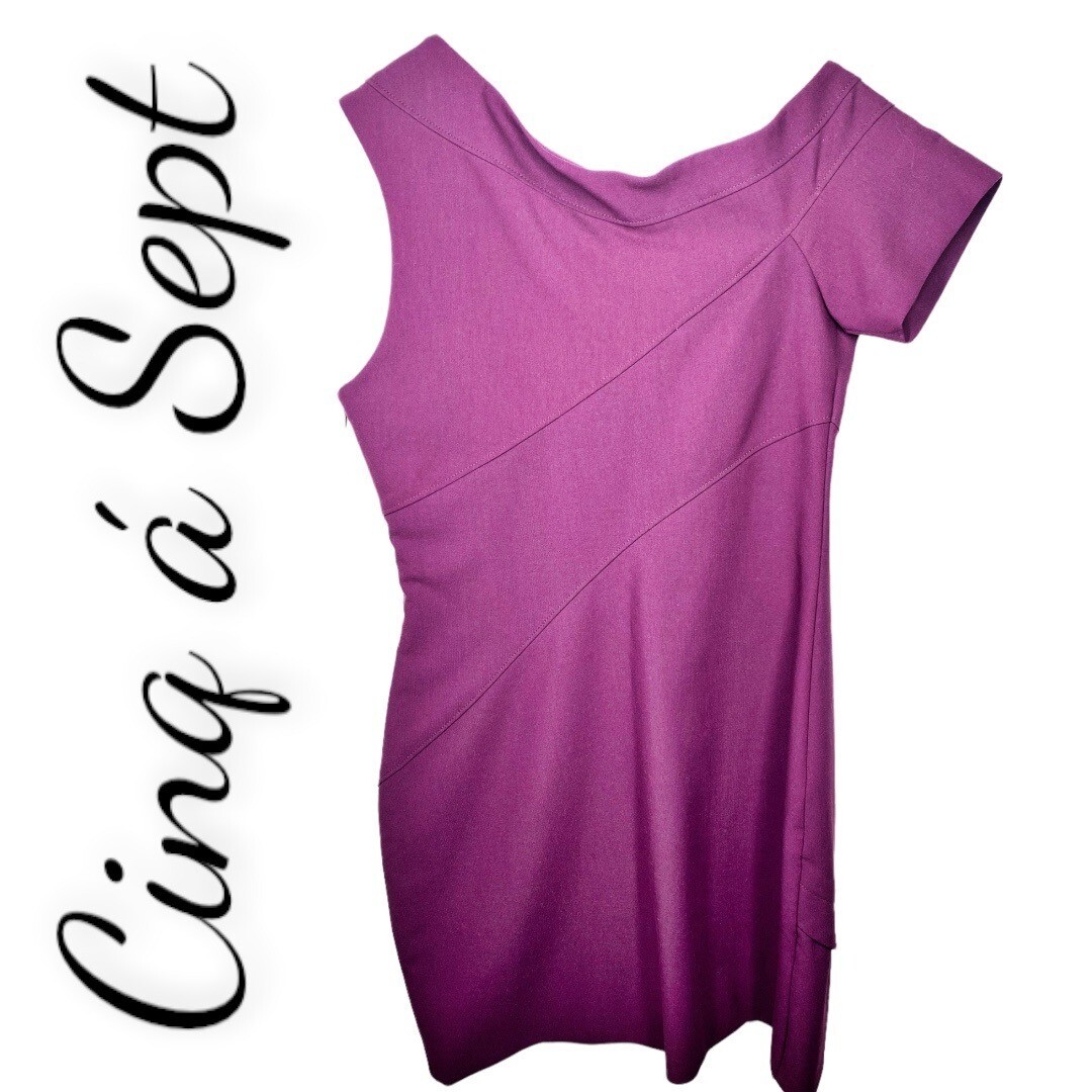 Cinq a Sept Coralisa Raspberry Asymmetric Cocktail Mini Sheath Dress, Size 10