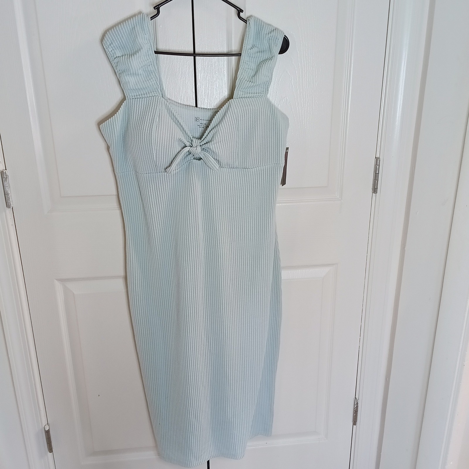 No Boundaries Light Blue Textured Midi Dress XXL 19 Tie Front Stretch Bodycon