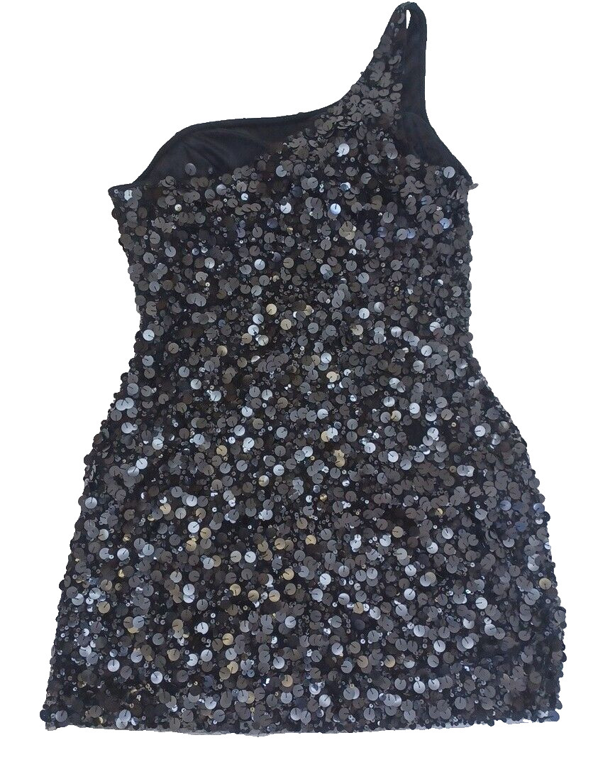 SCALA 16 XL Dress LBD Sequins Black Stretch One Shoulder Cocktail