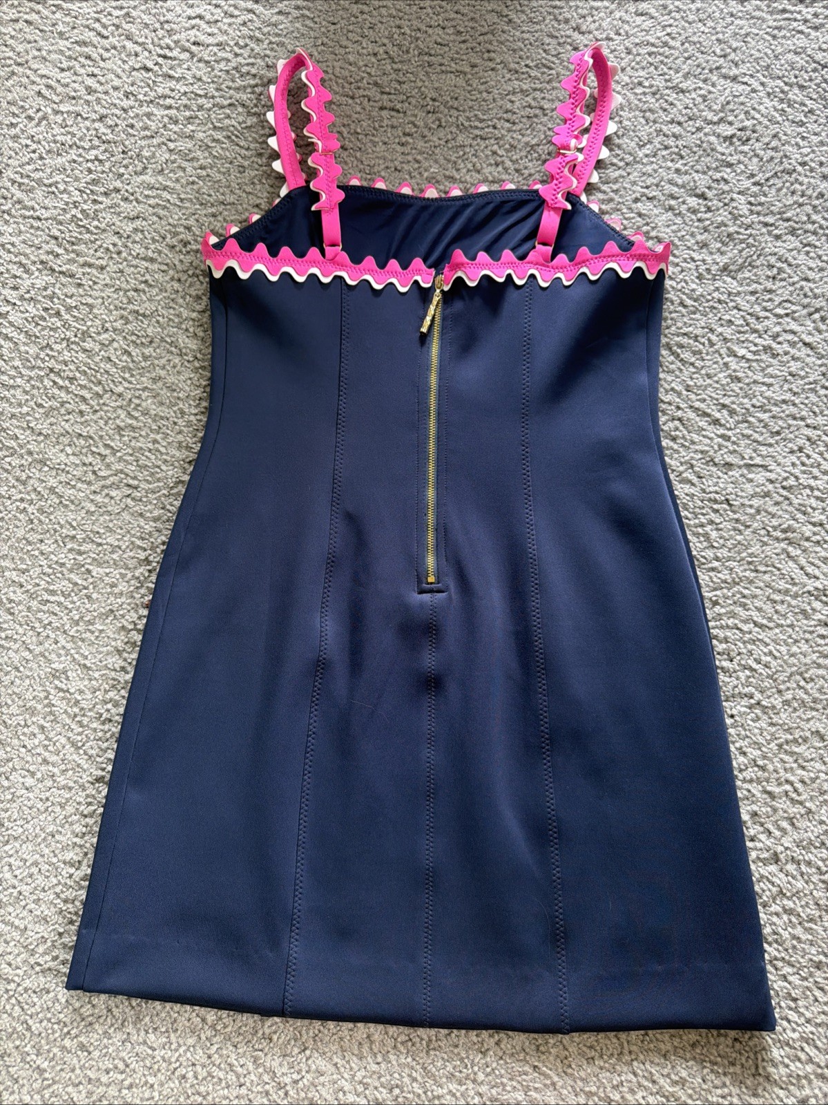 Lilly Pulitzer Shellbee Dress True Navy Pink Ric Rac Stretch Size S Altered