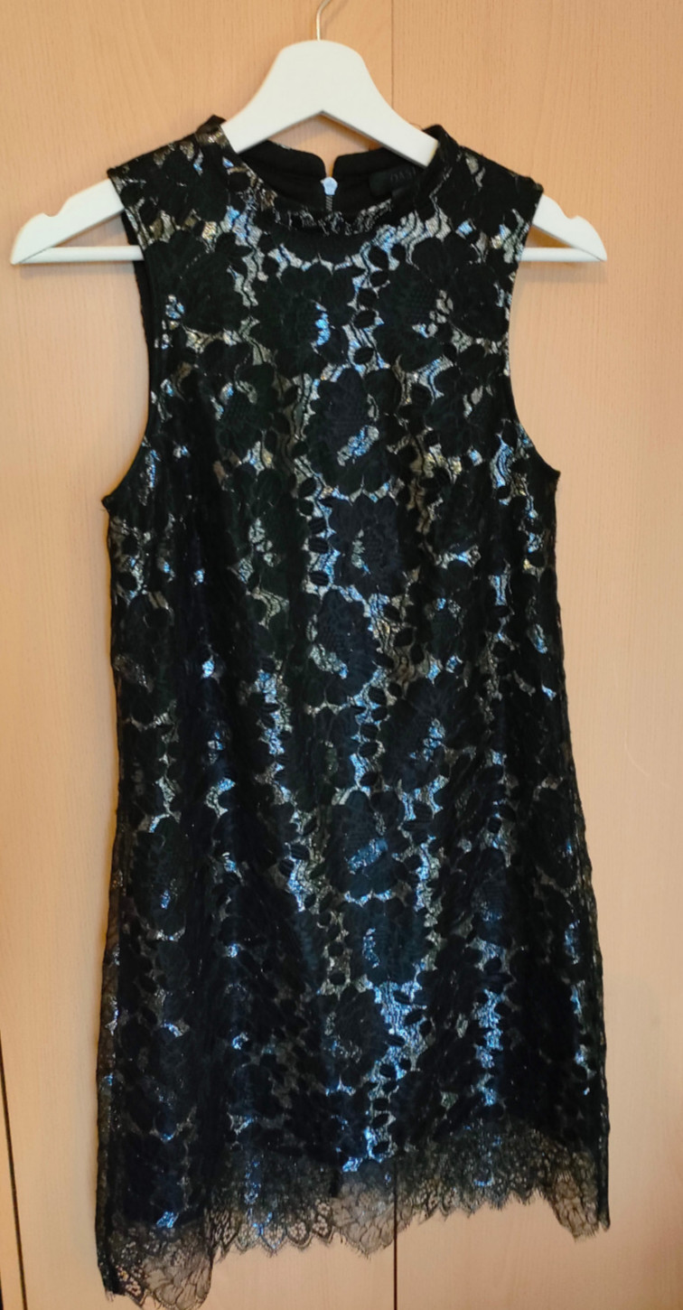Oasis Nottingham Trent University Floral Lace Dress Black Silver Size 8 UK