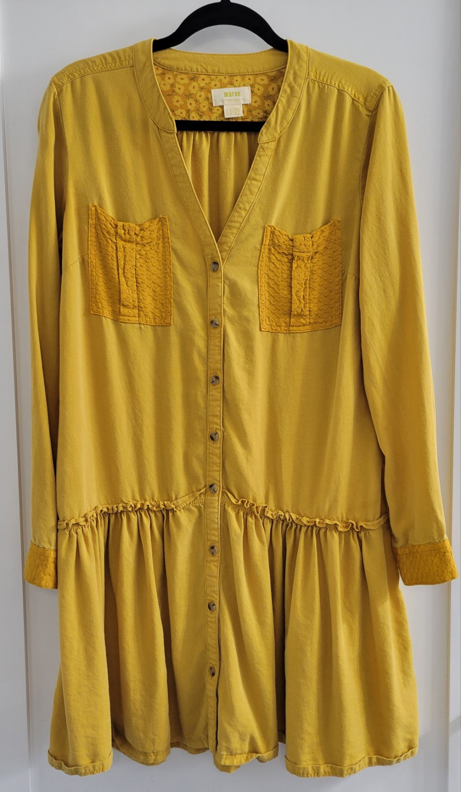 Anthropologie Maeve Marlie Dress Womens 6 Button Front Yellow Gold Boho