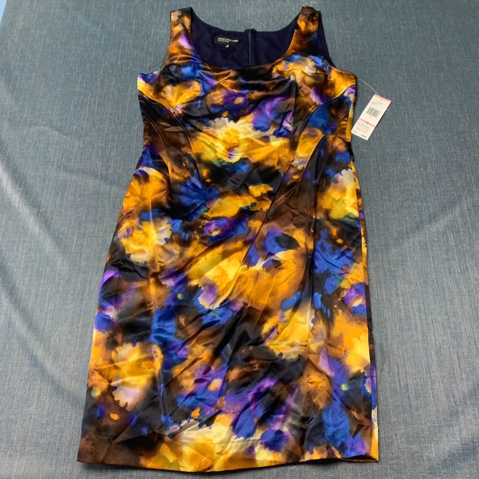 Jones New York Women’s Dress Size 10 Blue Black Watercolor Print Sheath Party