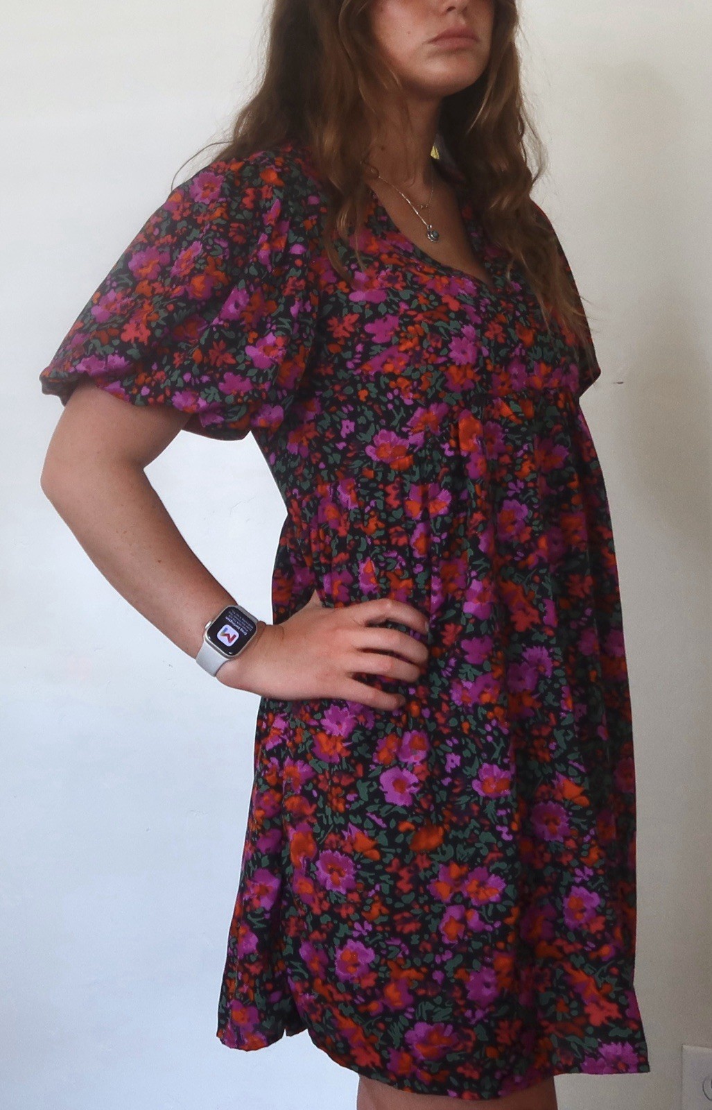 Entro Black Floral V-Neck Short Sleeve Fit & Flare Mini Dress Size S