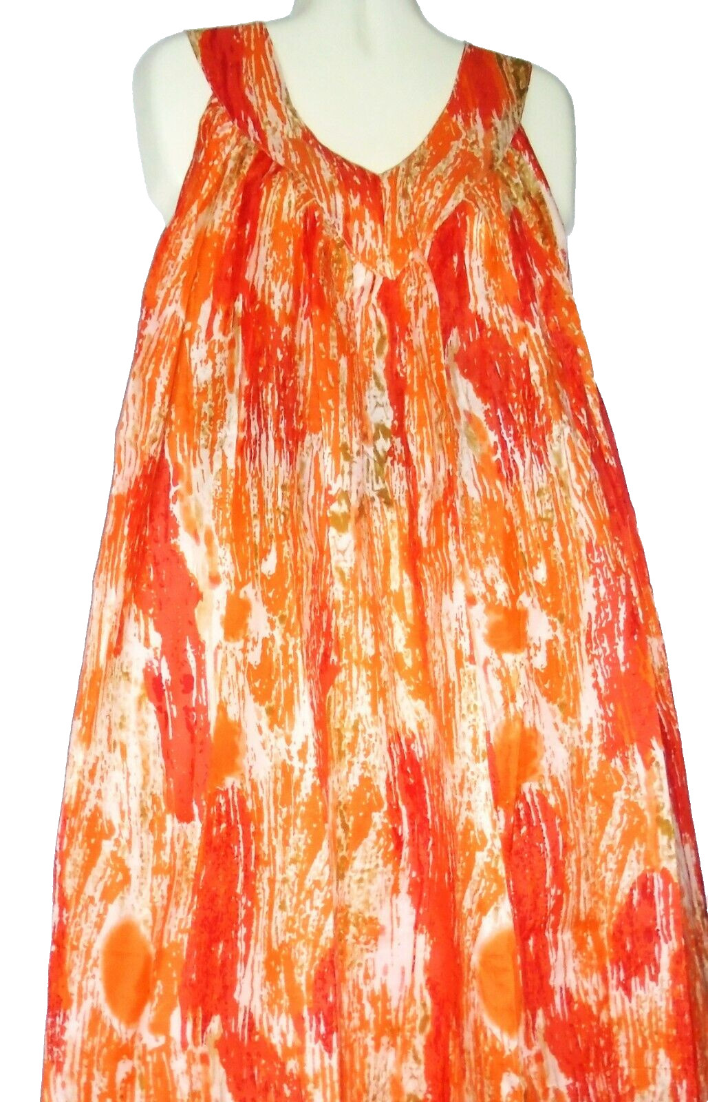 Advance Sundress Mumu Sleeveless V Neck Tie Dye Free Size Fits 1X 2X Red Orange