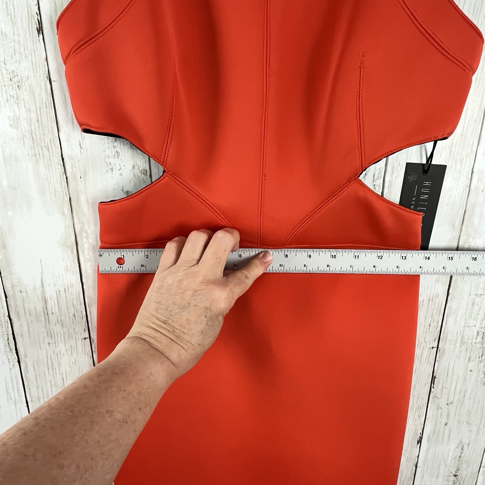 NWT Hunter Bell Porter Cutout Sheath Dress Size 8 Orange Scuba Neoprene Bodycon