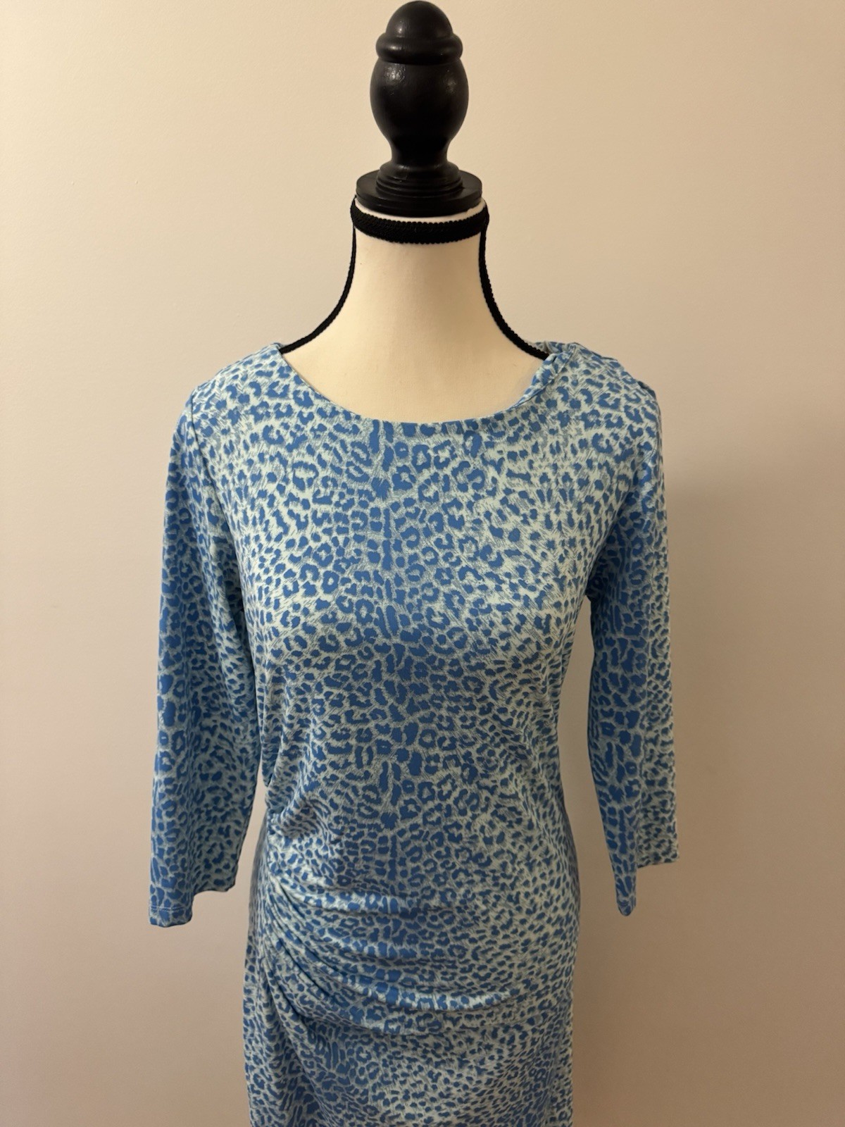 J McLaughlin Blue Leopard Print Ruched Sheath Dress Women’s Medium