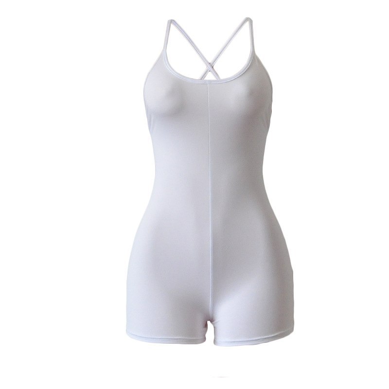 White O-Neck Jumpsuit Rompers Backless Short Bodysuit Bodycon MIdi Dress Overall