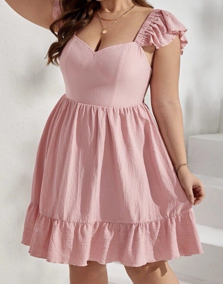 Shein Women’s Mauve Open Back Dress Size Large Short Sleeve