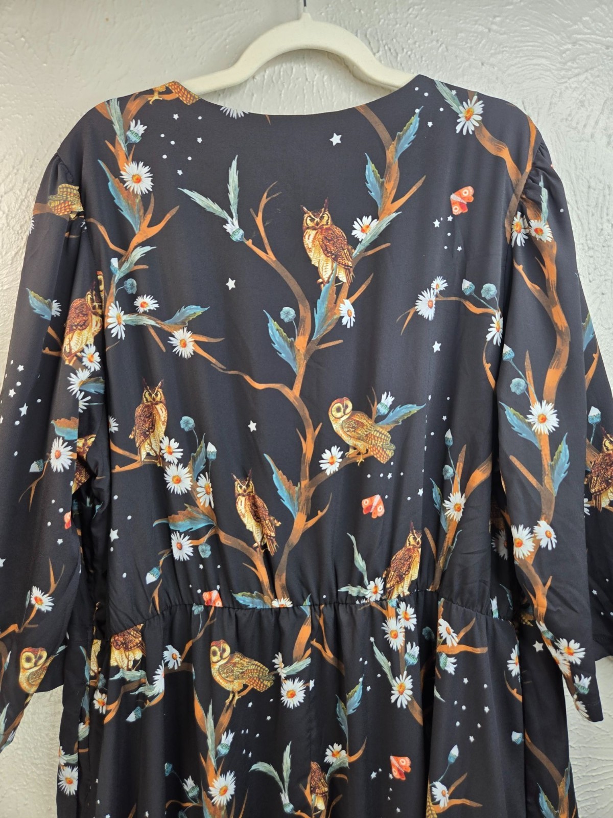 Eshakti Owl Print Pocket Dress Plus Sz 24W Black Flowy Novelty Art Forest Fairy
