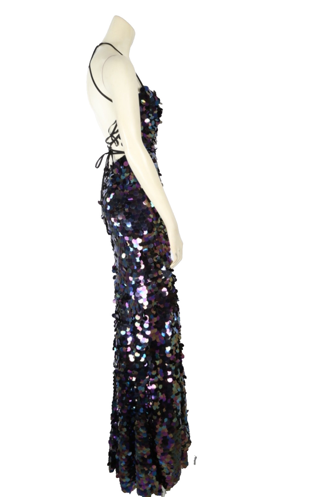 ALYCE Paris Paillette Plunging Neckline Sequin Maxi Prom Dress Gown Women Sz 000