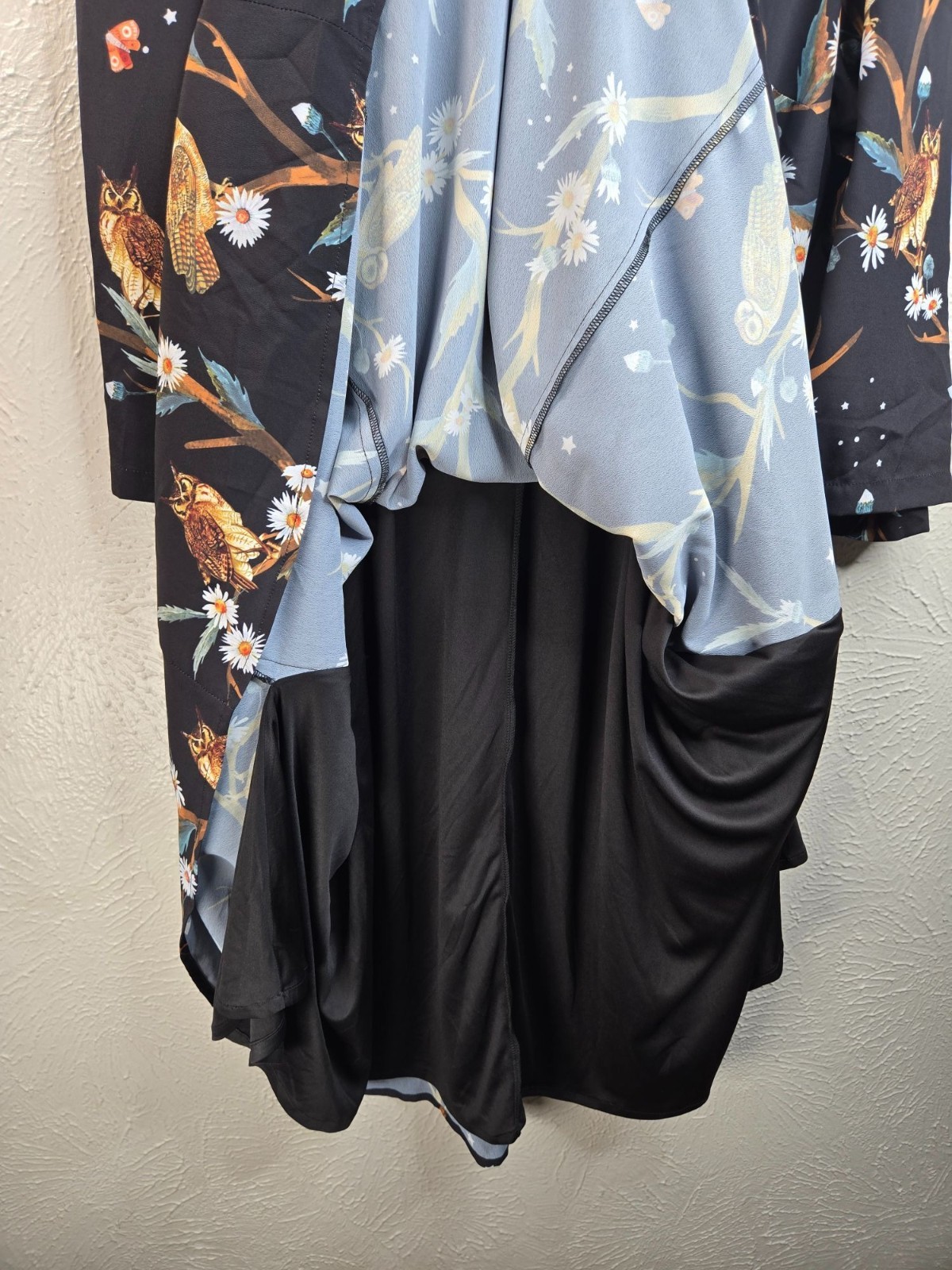 Eshakti Owl Print Pocket Dress Plus Sz 24W Black Flowy Novelty Art Forest Fairy
