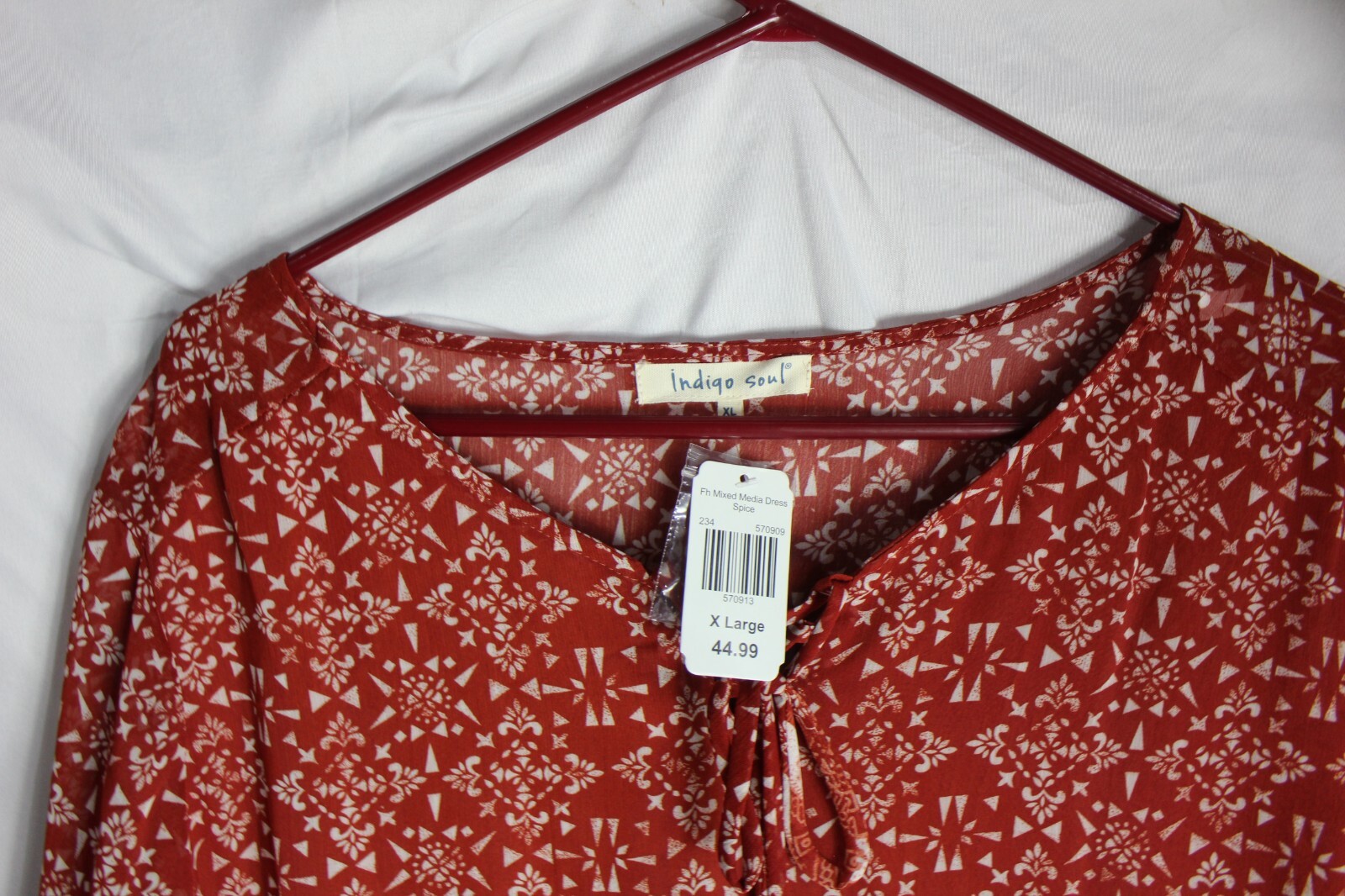 Indigo Soul Womens XL Flowy Spice Short White Dress Boho
