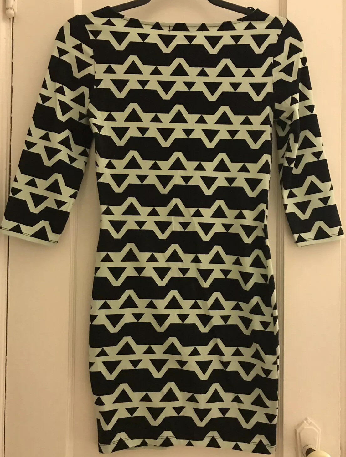 Forever 21 Mint Green & Black Geometric Aztec Pattern Bodycon Cotton Dress Small