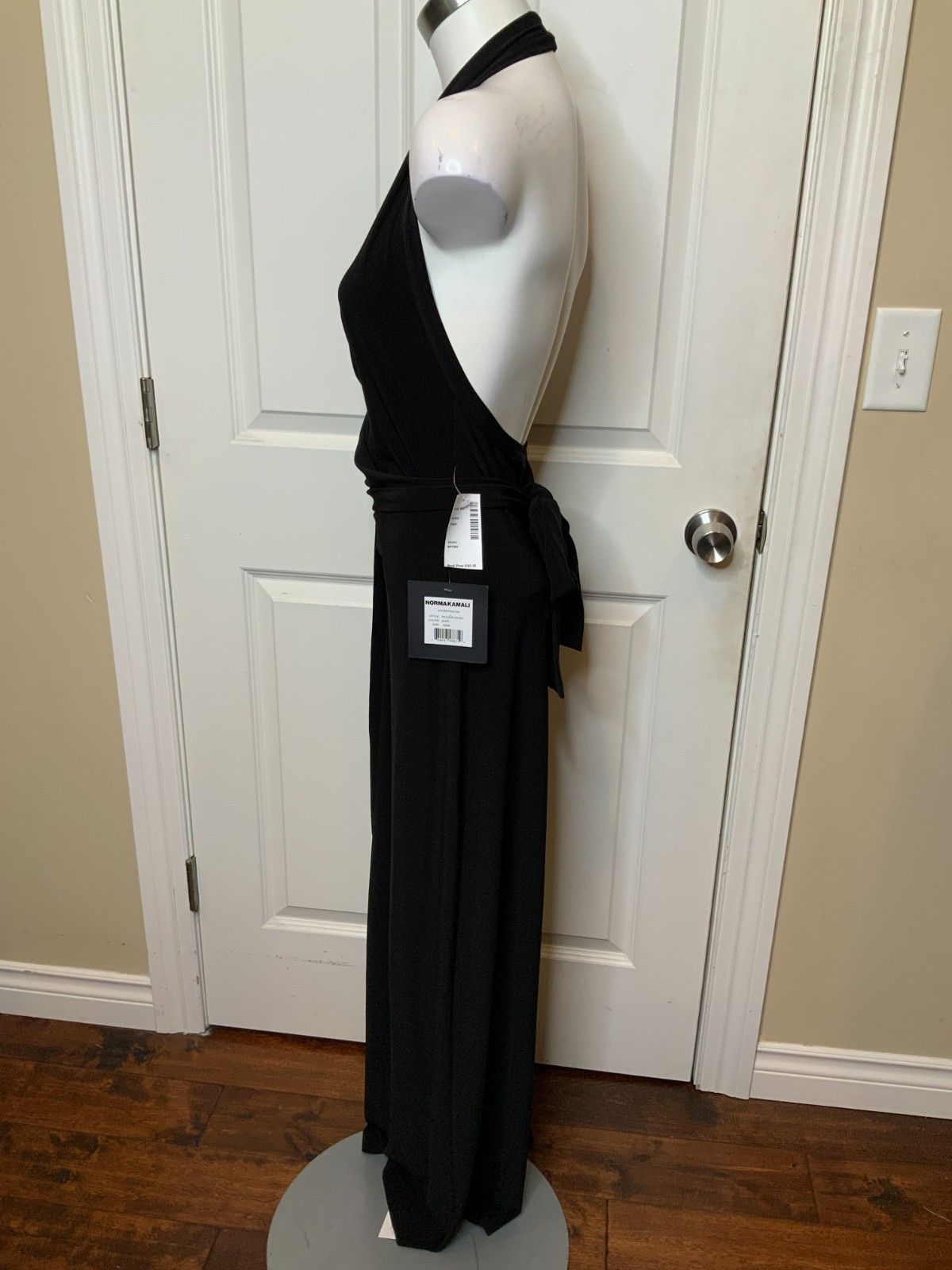 Norma Kamali Black Halter Wrap Straight Gown Dress, Size XS | 34, NWT! $165