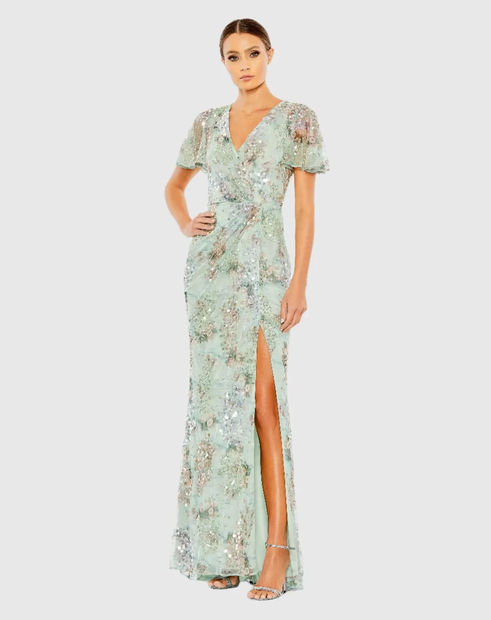 Mac Duggal 93749 Flutter Sleeve Embellished Evening Gown- Size 14 (LK#1187 A)