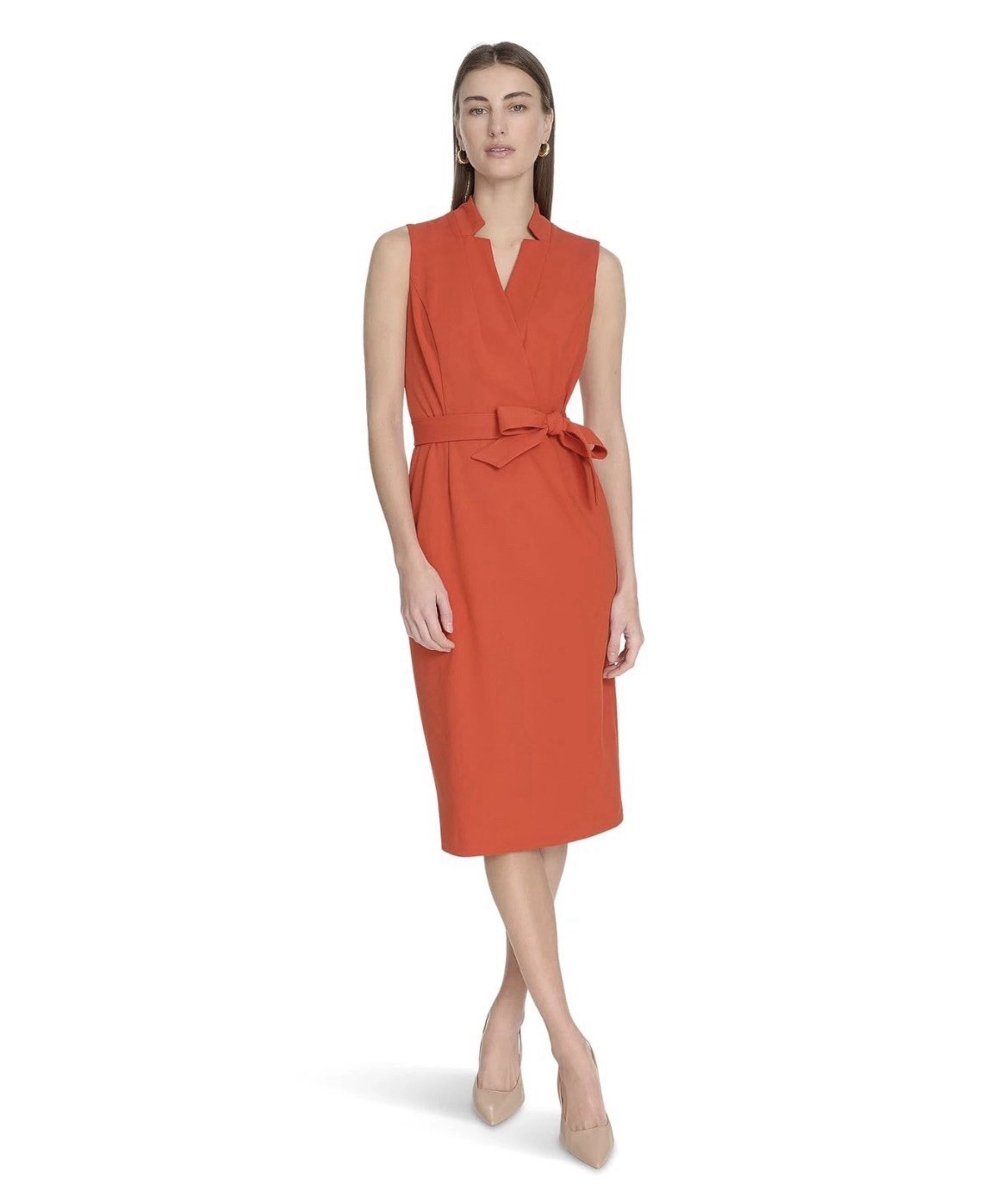 Woman’s Dresses Calvin Klein Scuba Crepe Collar Self Tie