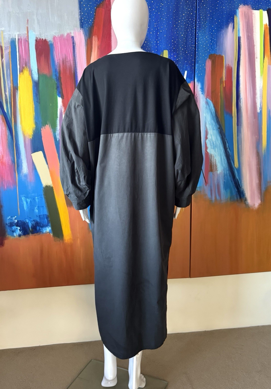 Moyuru (Japan) size M oversized midi dress black grey rayon cotton Daikanyama