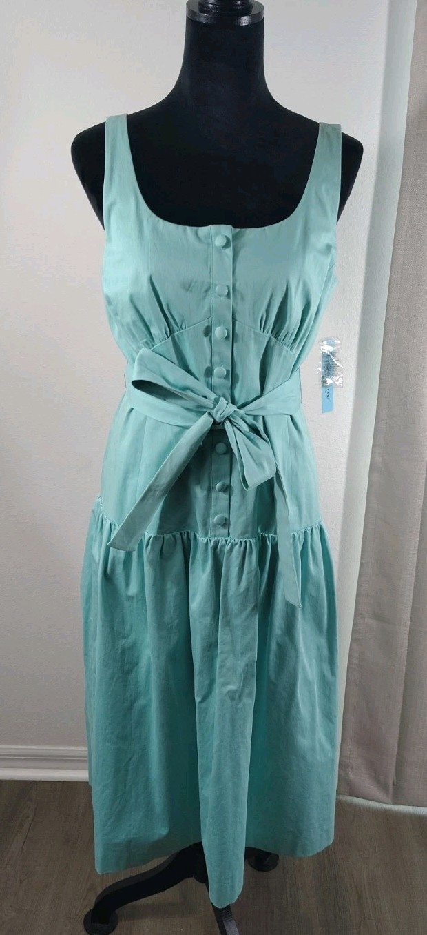 NWT Antonio Melani Elisa Midi Dress Clear Skies Aqua Blue Button Up Belted 10
