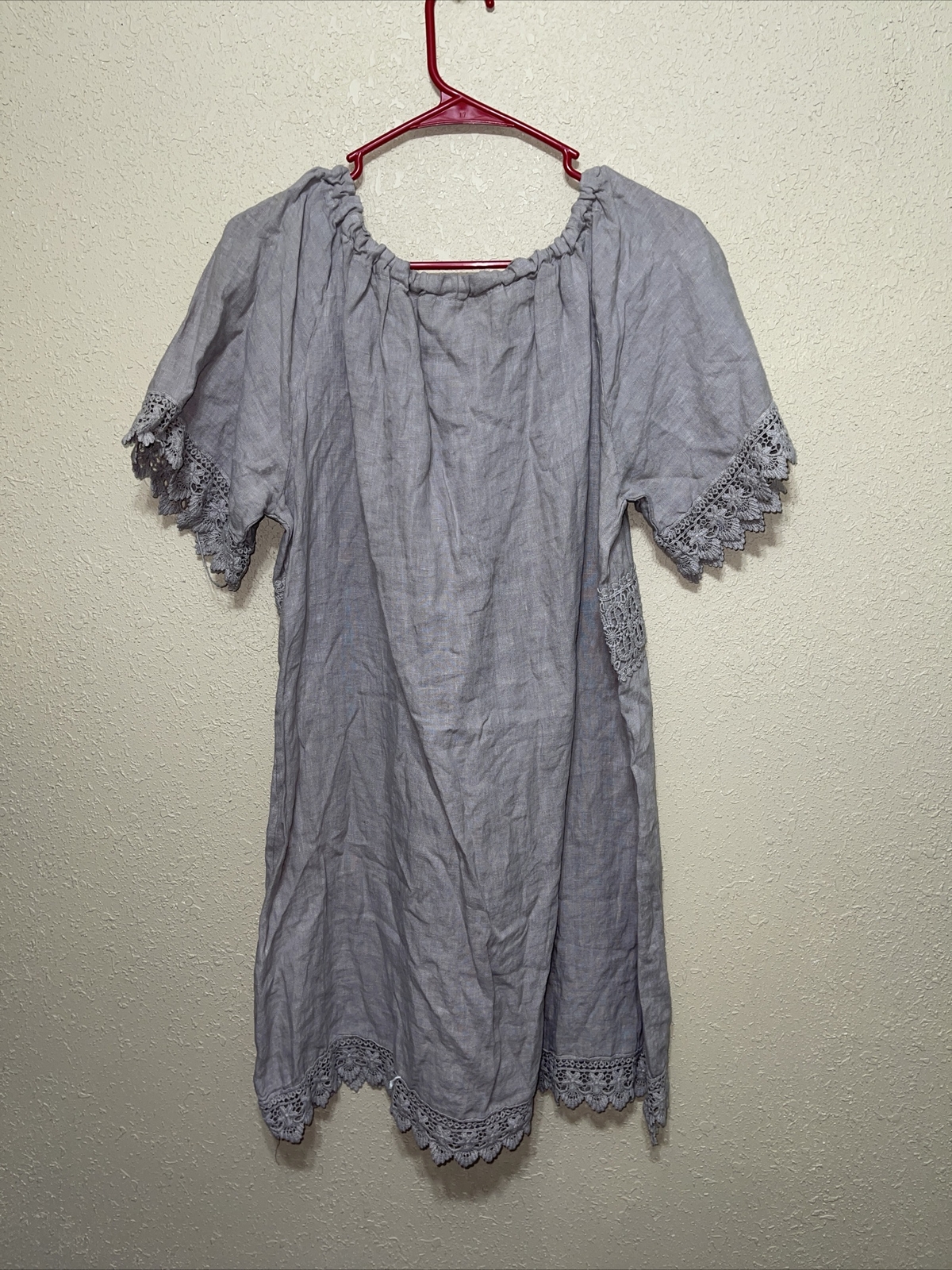 Des Si Belles LINEN Crochet trim DRESS SZ XL NEW
