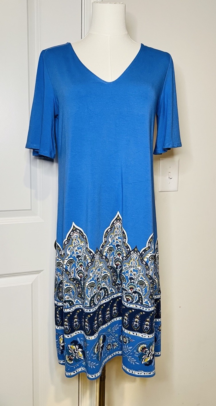 J. Jill Women’s Wearever V-Neck Paisley Print Short Sleeve T Shirt Dress Sz XS