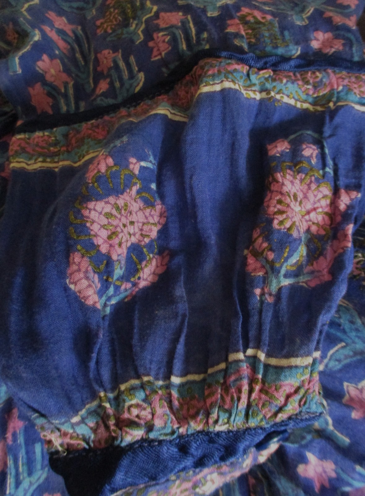 Vintage 70s Her Excellency INDIA Cotton Block Print Hippy Peasant DRESS S Women