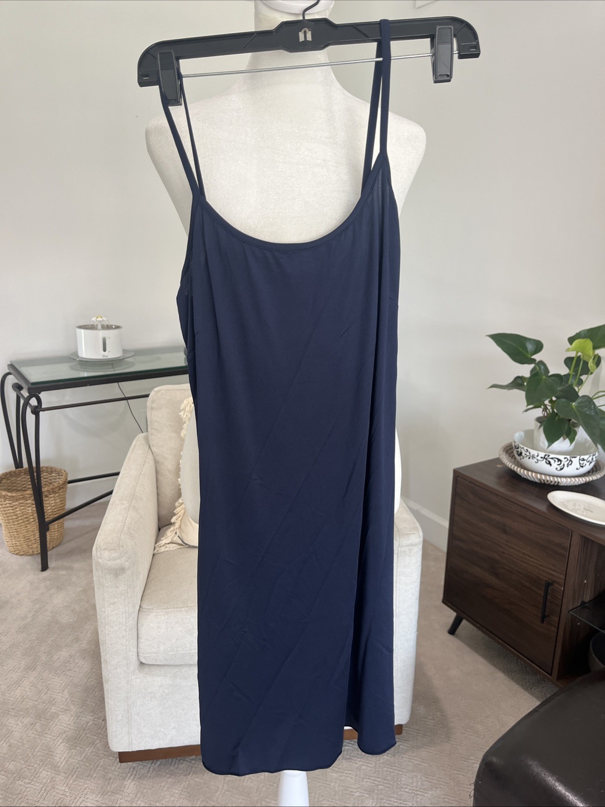 Navy Blue Slip Dress Mini Tank Sheath Body Con Slinky Sleeveless Minimalist