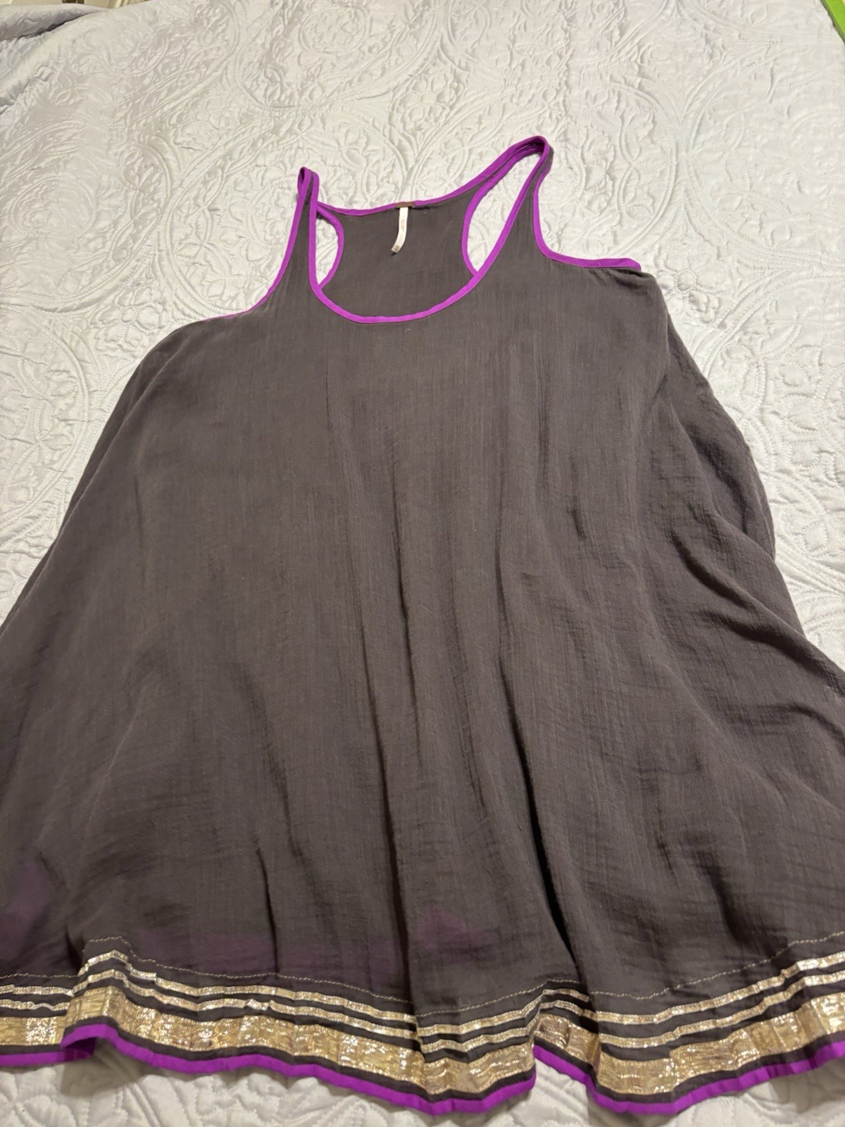 Free People Gray Purple Solid Lace Trim Scoop Neck Sleeveless Shift Dress XS
