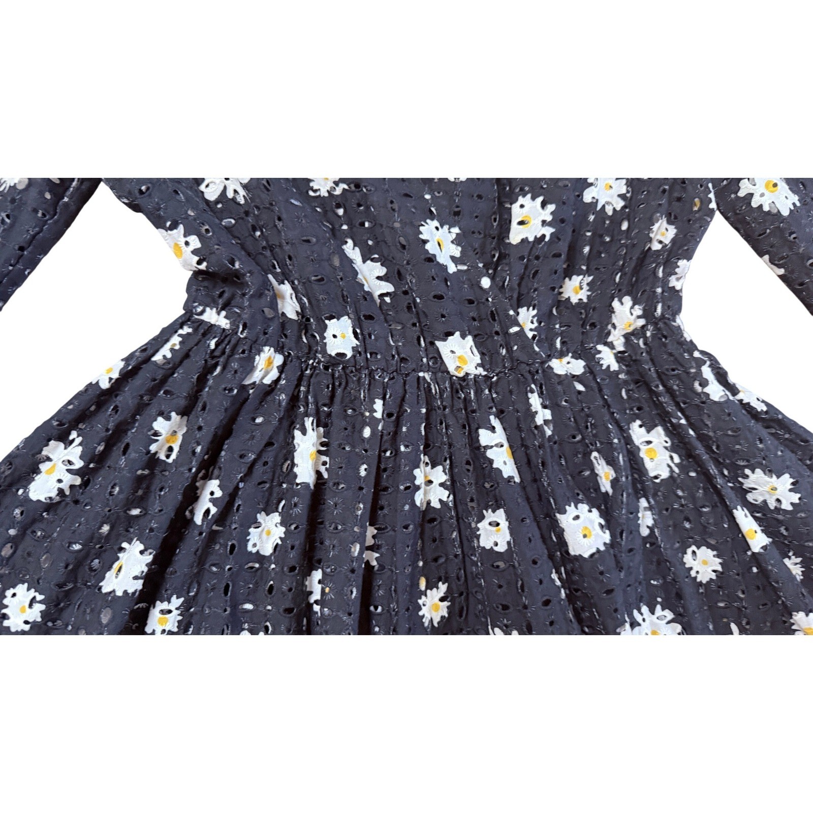Maje Rayom Black Daisy Eyelet Mini Dress Long Sleeve Floral Sz 1 S ( no liner)