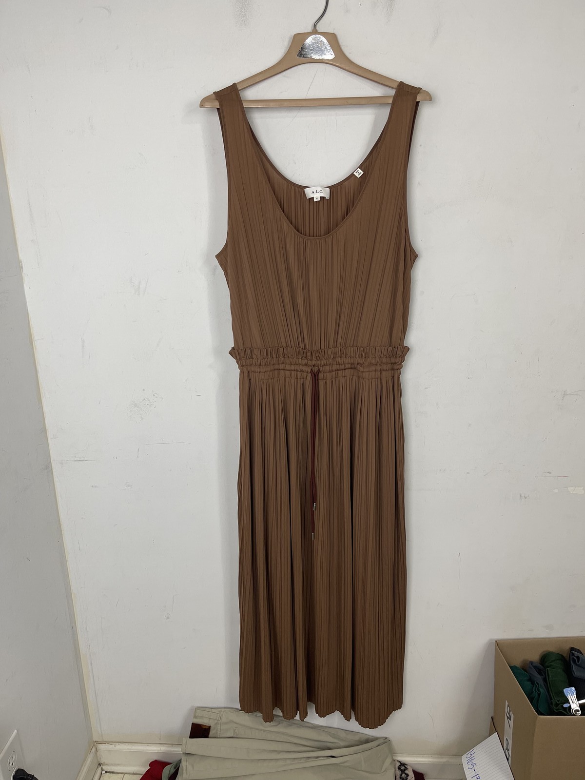 Women’s A.L.C. Pleated Sleeveless Maxi Dress Brown Size XL
