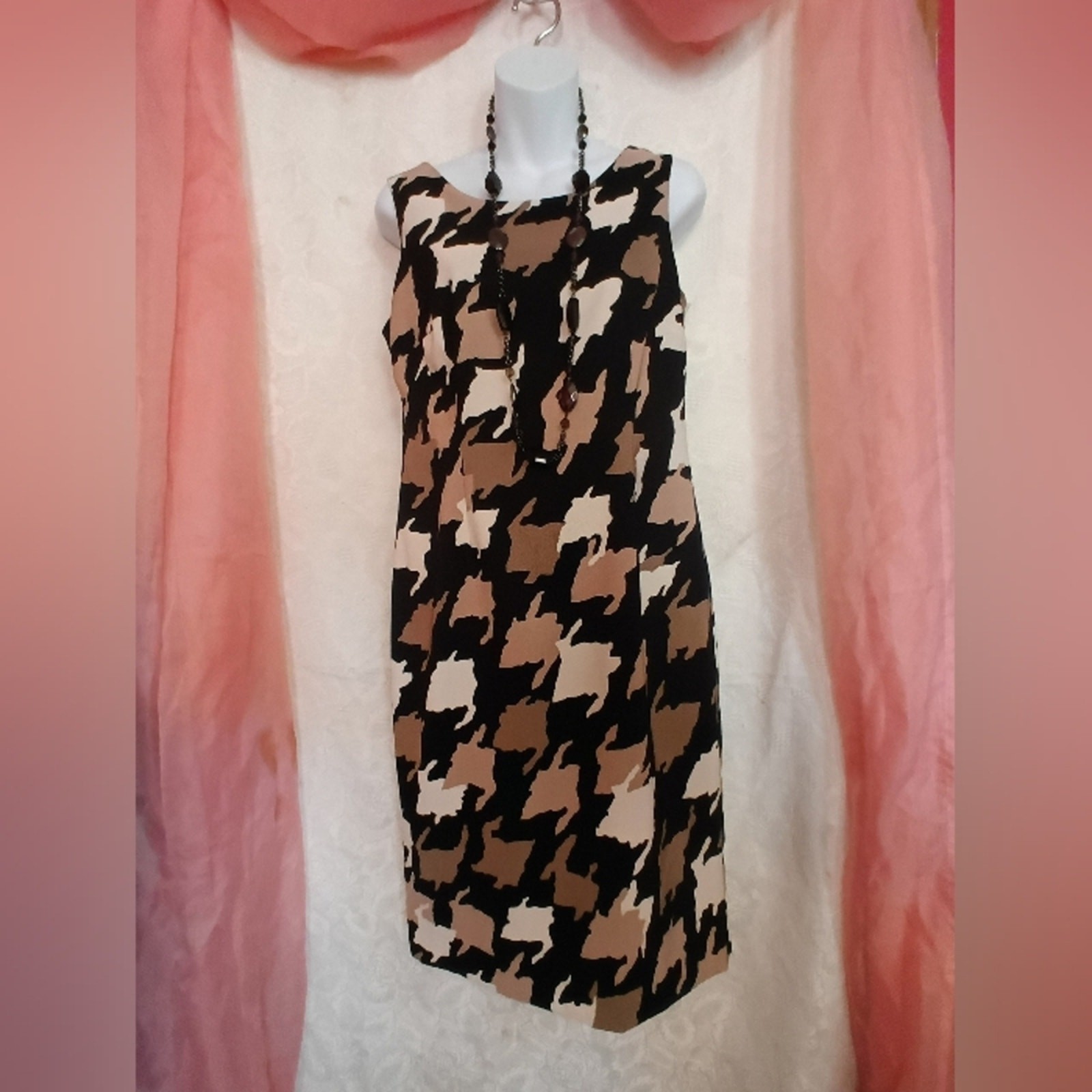 Jones Studio Jet Black and Sandy Brown Midi Dress SZ 4