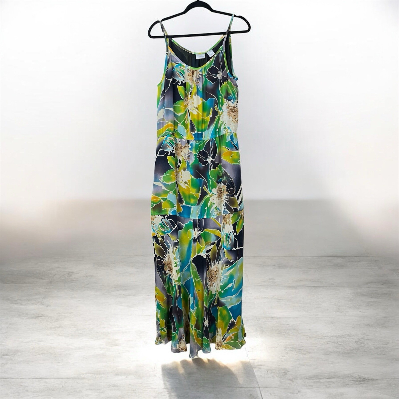Spiegel Floral Tiered Silk Maxi Slip Dress Sleeveless 14