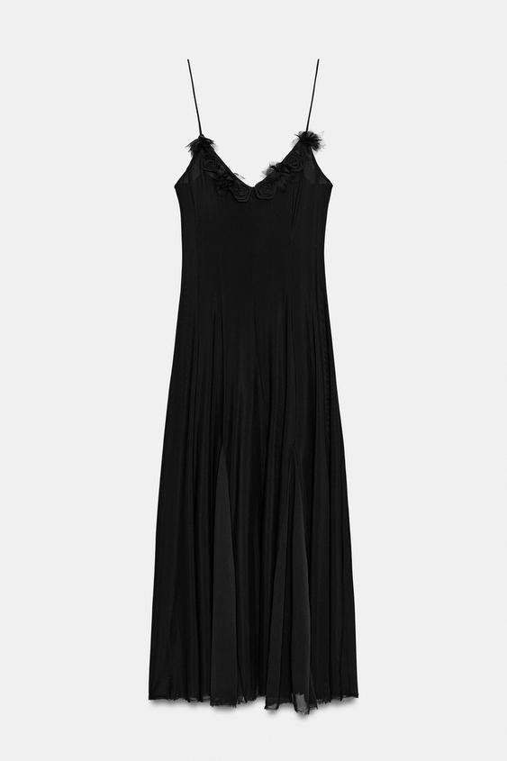 ZARA’26 COMBINATION SHOULDER PAD MIDI DRESS BLACK WHITE DRESS 3897/084 sz L