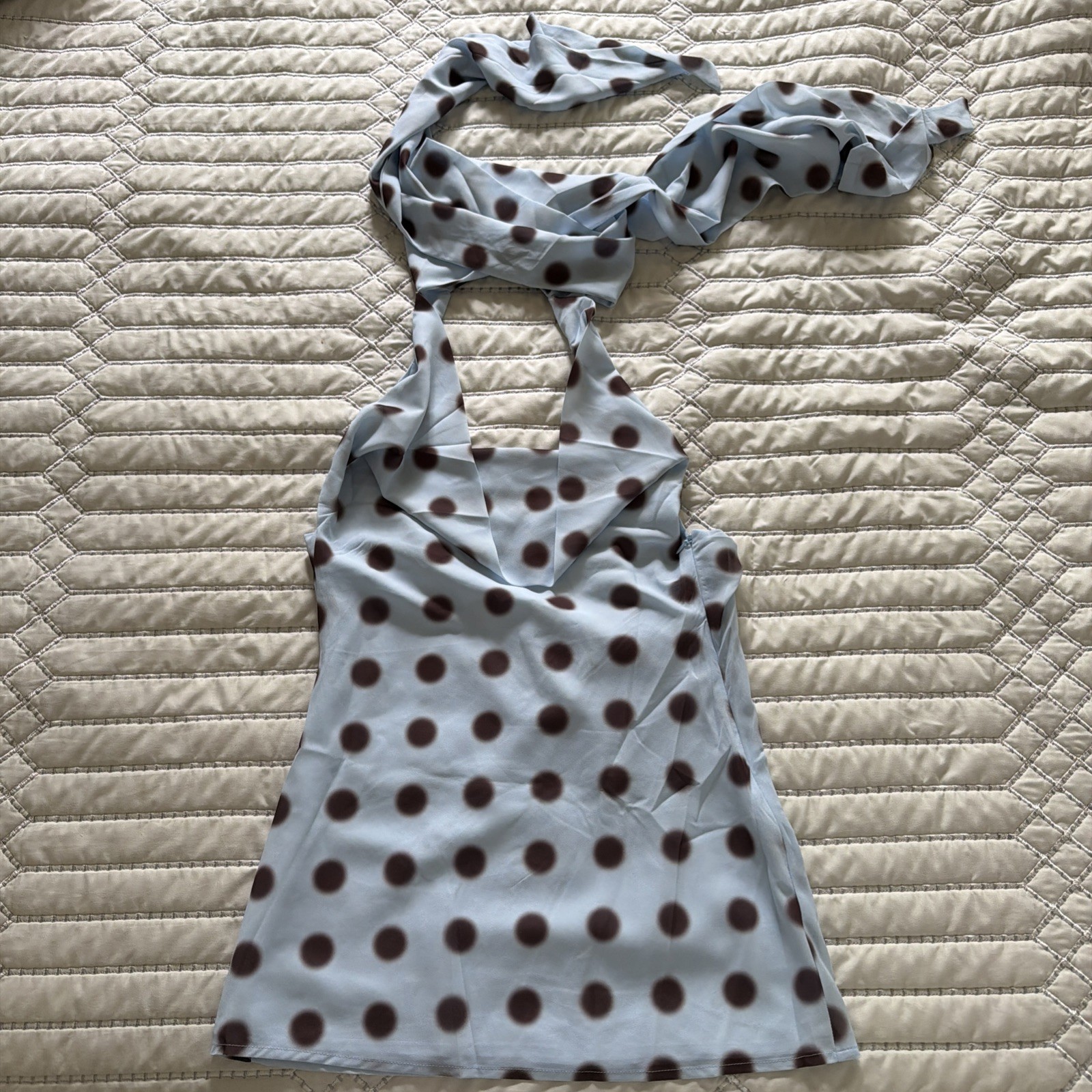 Peppermayo Get Me Halter Mini Dress – Blue Mocha Dot XXS