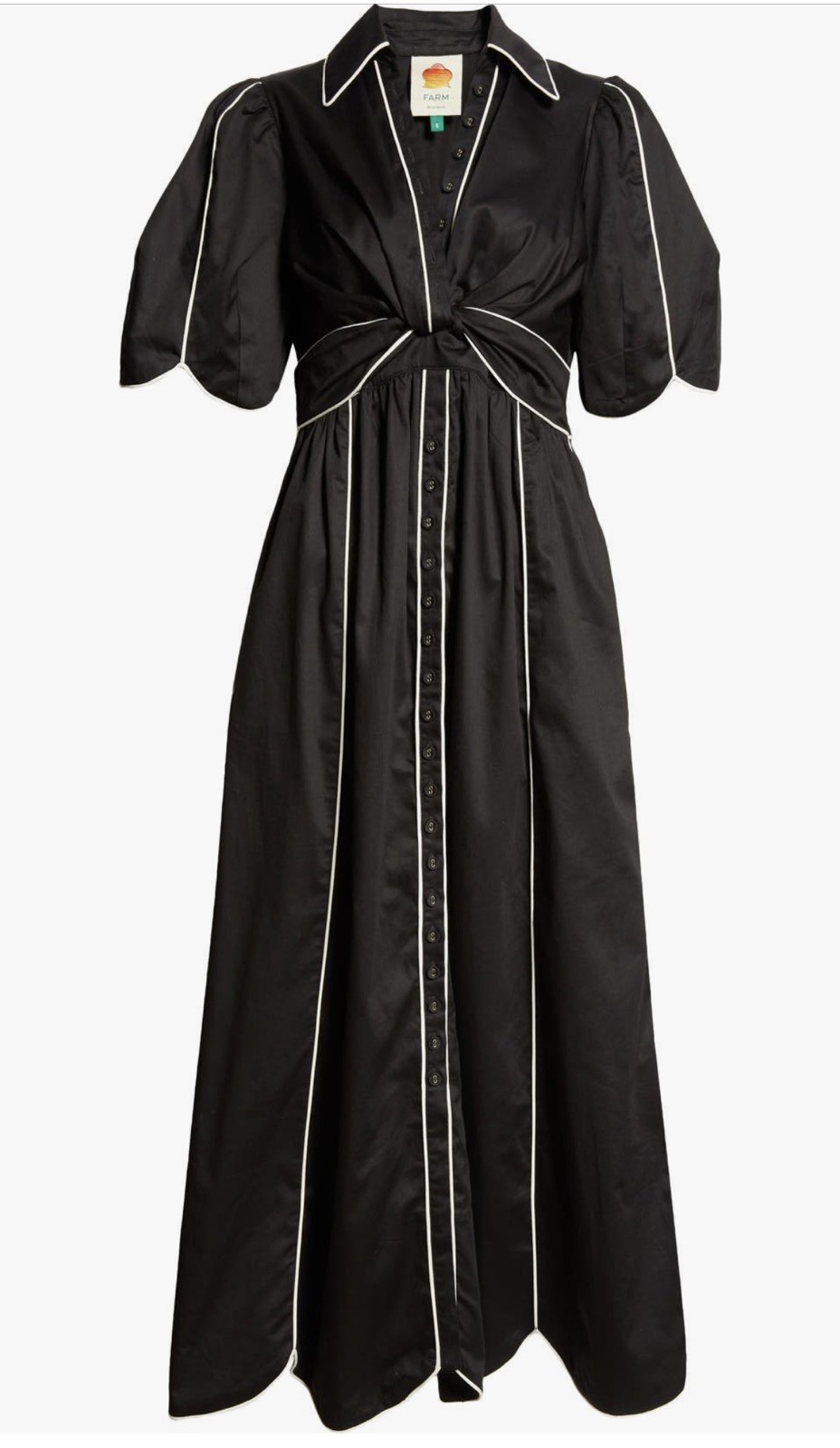 Farm Rio XLBlack And White Scallop Short Sleeve Midi Dress