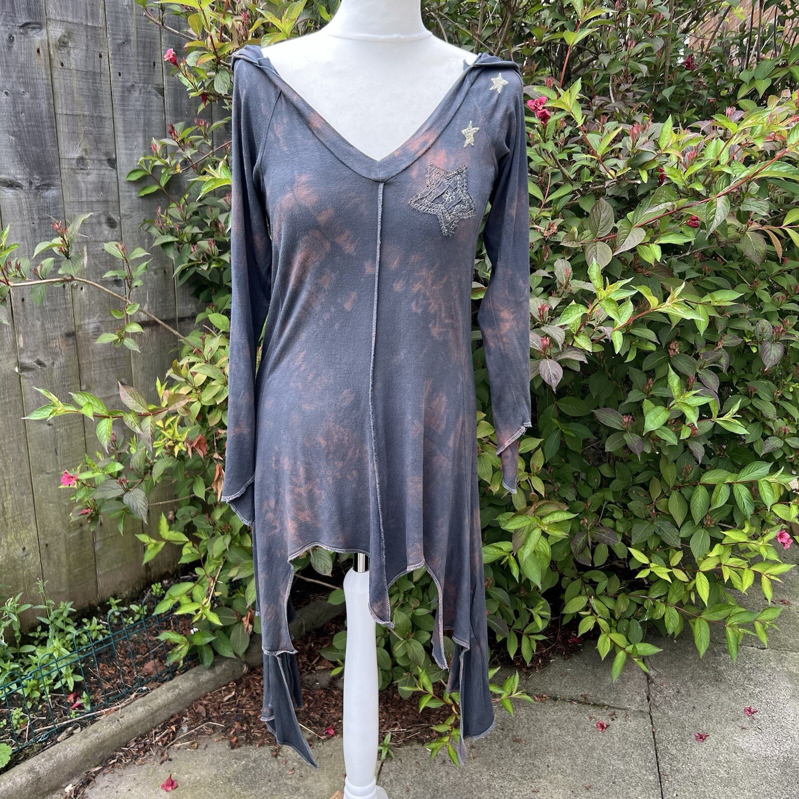 Gringo Tie Dye Pixie Star Tunic Top Dress Hoodie Hippie Boho Asymmetric Hem S