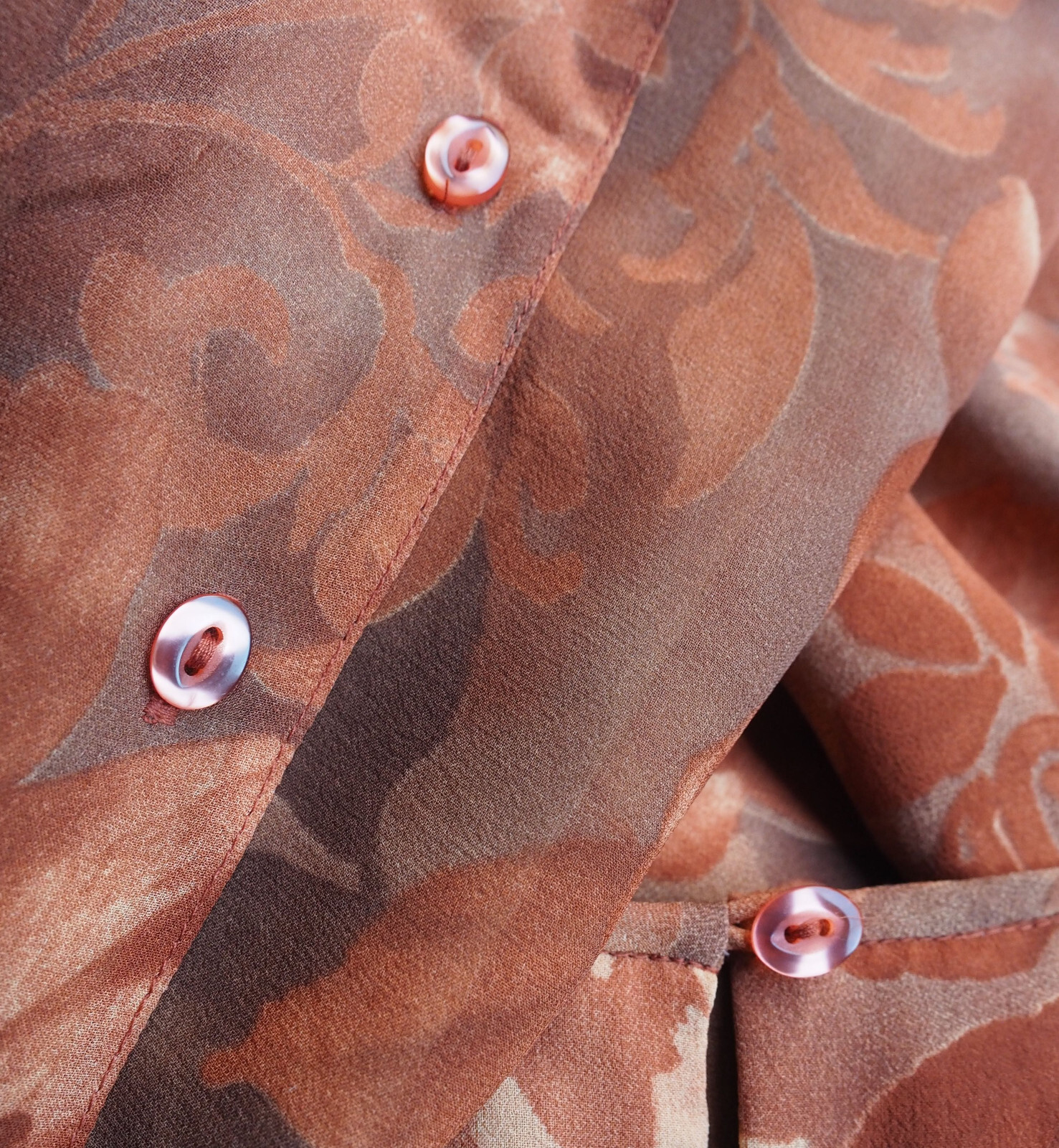 Tess Dress 100% Silk Two Piece Set Lined Chiffon Topper Floral Burnt Orange 10