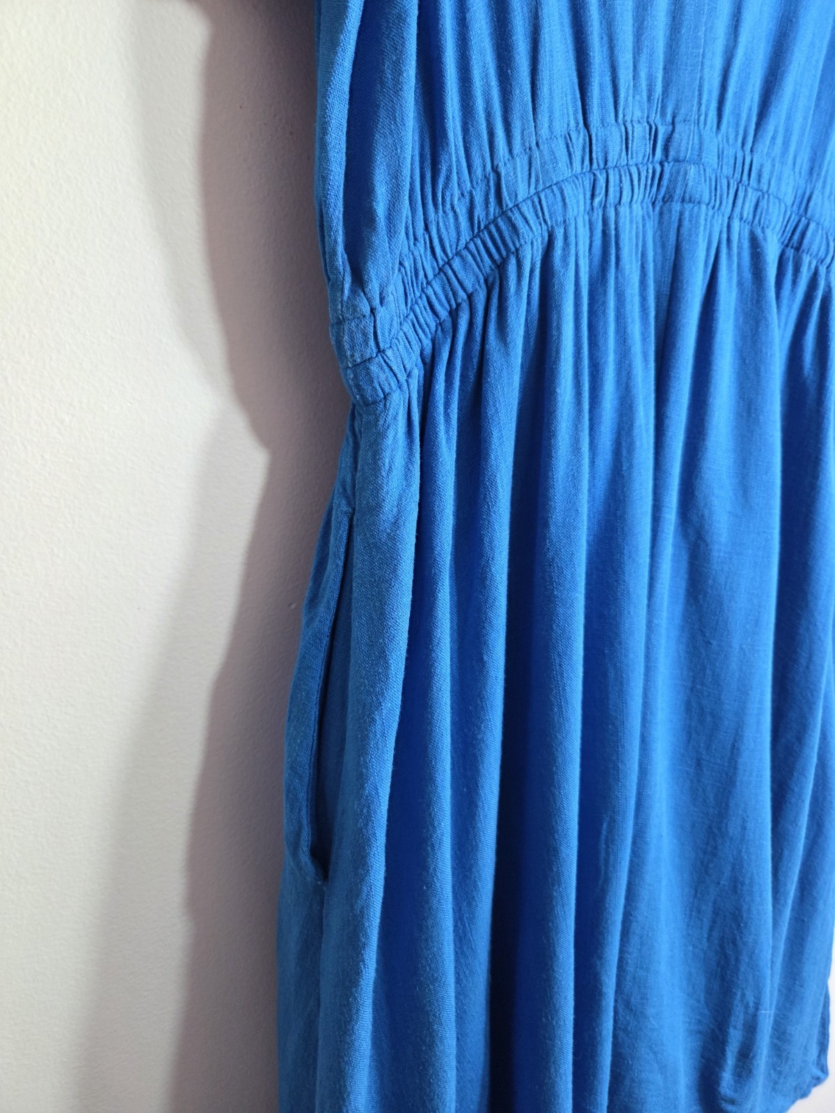 FRIA Size 12 Blue V-Neck Flutter Sleeve Elastic Waist Fit & Flare Short Dress