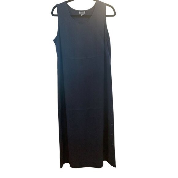 AKS Navy Blue Tencel Lyocell Summer Sleeveless Maxi Dress Petite L Made in USA