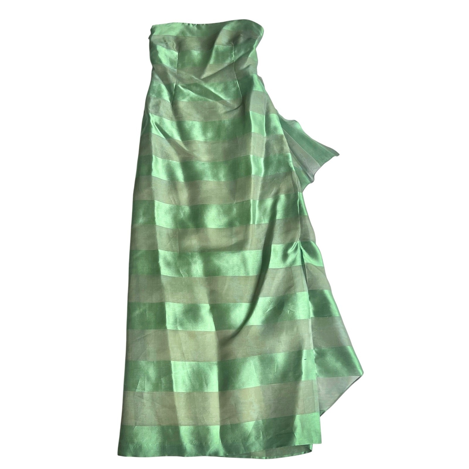 Kay Unger New York Strapless Silk Dress Mint Green Stripe Gown Size 8 Ret $900