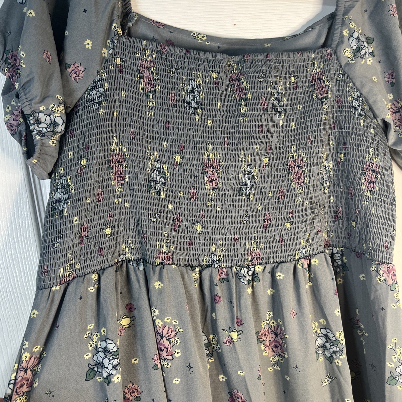 Disney Parks Womens Aladdin Jasmine Floral Print Midi Sundress Dress Gray Sz XL