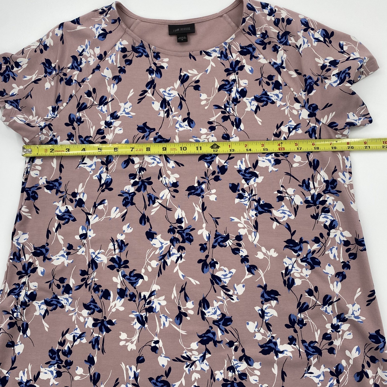 J.Jill Wearever Collection Pink with Blue and White Floral Print T-Shirt Dress M