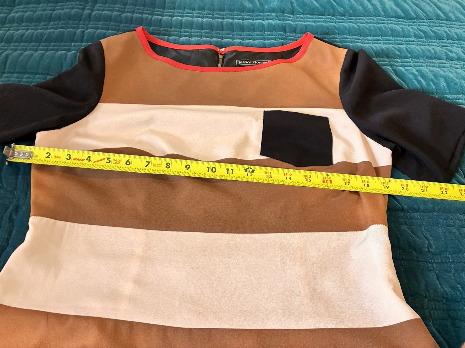 Jessica Howard Brown/White Striped Shift Dress Short Sleeve Round Neck 12
