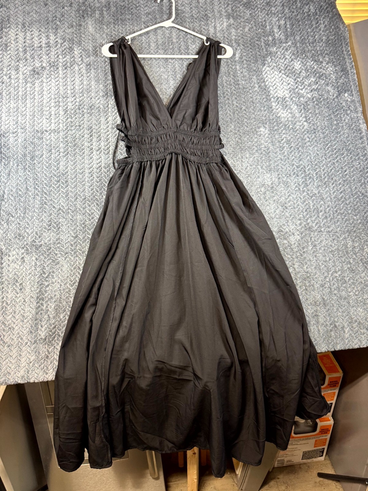 Vintage Hint of Blush Peasant Dress Women XL Black Elasticated Sleeveless V Neck