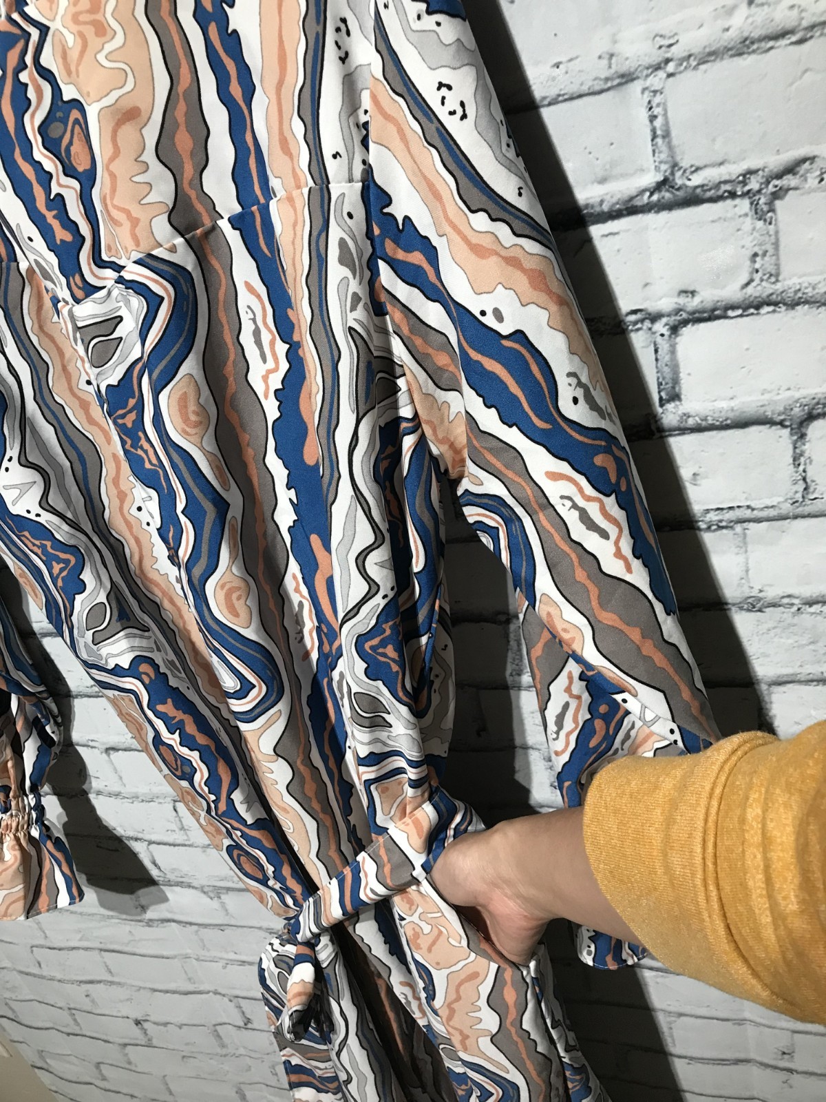 Petty Dress, L, Long Sleeve Thin Stain Abstract Print Zip/Belted/Pocket Dress