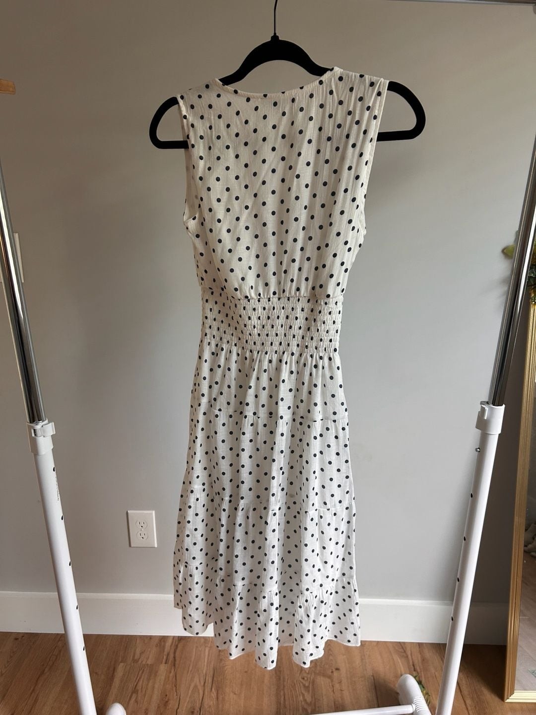 J Gee Polka Dot Sleeveless Tiered Button-Front Midi Dress