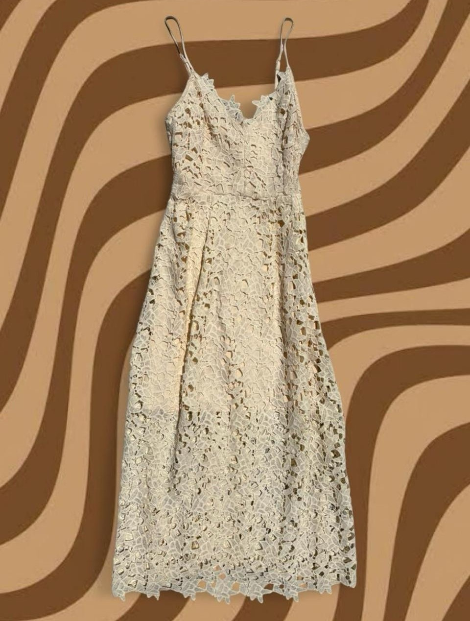 ASTR The Label Lace Slip Midi Dress Floral V-Neck Spaghetti Straps Beige S
