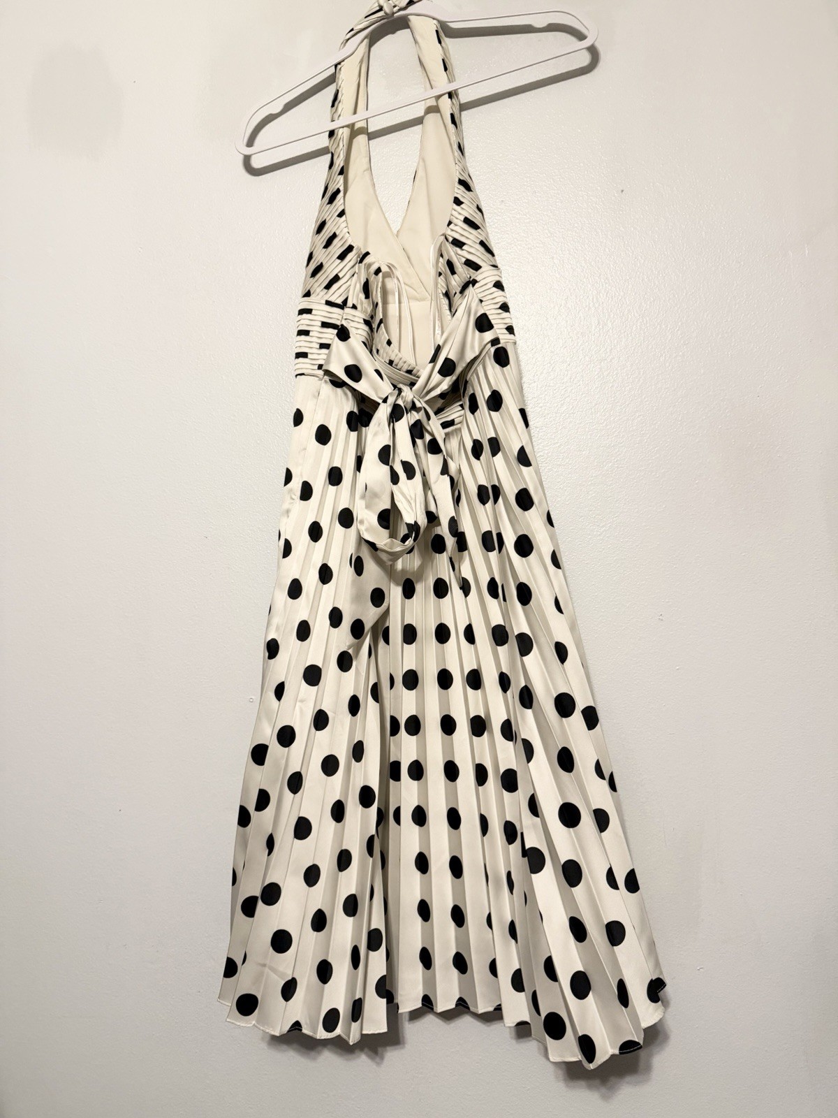 Betsey Johnson Polka Dot Halter Midi Dress Size 6 Pleated Rockabilly Retro READ