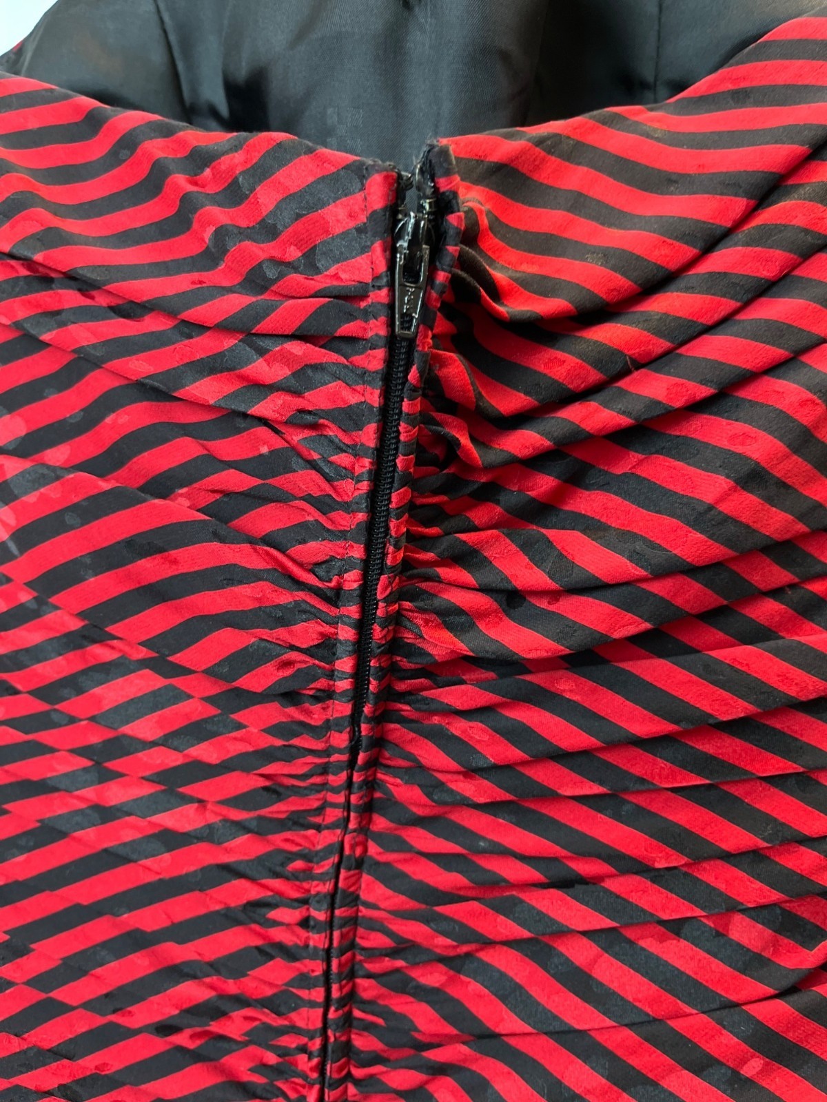 Vintage A.J. Bari Strapless Red & Black Striped Polka Dot Dress Size 4