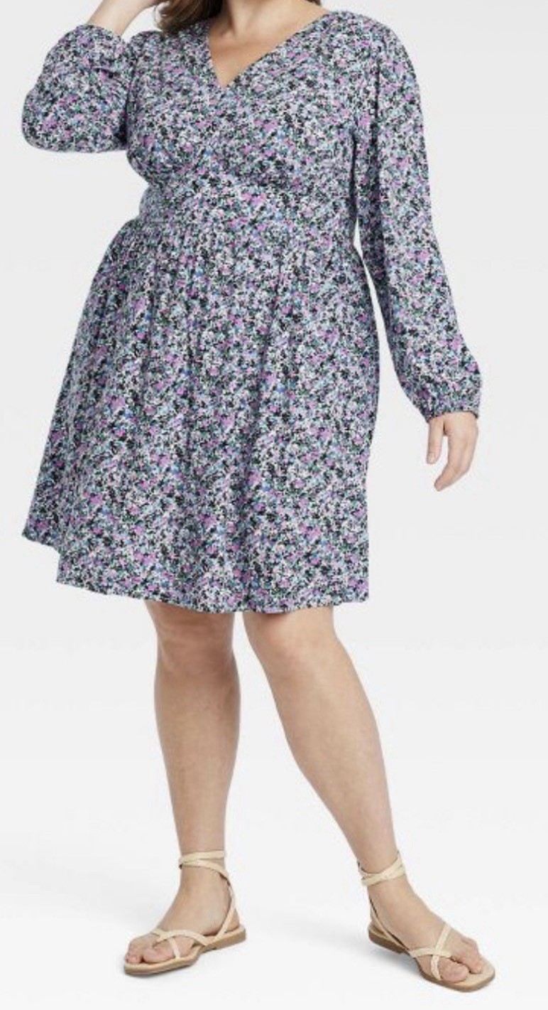 Cottagecore Floral Babydoll Dress Plus Sz 2X Boho Prairie Womens Stretch Summer